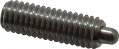 Vlier - 3/8-16, 1-1/8" Thread Length, 3/16" Plunger Projection, Stainless Steel Threaded Spring Plunger - 0.186 - 3/16" Max Plunger Diam, 1-1/8" Plunger Length, 5.5 Lb Init End Force, 14.5 Lb Final End Force - Eagle Tool & Supply