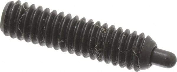 Vlier - 8-32, 5/8" Thread Length, 3/32" Plunger Projection, Steel Threaded Spring Plunger - 0.069 - 0.07" Max Plunger Diam, 5/8" Plunger Length, 2.7 Lb Init End Force, 7.3 Lb Final End Force, 0.063" Hex - Eagle Tool & Supply