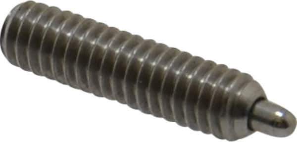 Vlier - 8-32, 5/8" Thread Length, 3/32" Plunger Projection, Stainless Steel Threaded Spring Plunger - 0.069 - 0.07" Max Plunger Diam, 5/8" Plunger Length, 2.7 Lb Init End Force, 7.3 Lb Final End Force, 0.063" Hex - Eagle Tool & Supply