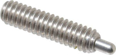 Vlier - 1/4-20, 1" Thread Length, 3/16" Plunger Projection, Stainless Steel Threaded Spring Plunger - 0.117 - 0.118" Max Plunger Diam, 1" Plunger Length, 3 Lb Init End Force, 13 Lb Final End Force, 0.079" Hex - Eagle Tool & Supply