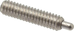 Vlier - 1/4-20, 1" Thread Length, 3/16" Plunger Projection, Stainless Steel Threaded Spring Plunger - 0.117 - 0.118" Max Plunger Diam, 1" Plunger Length, 1 Lb Init End Force, 4 Lb Final End Force, 0.079" Hex - Eagle Tool & Supply