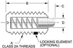 Gibraltar - 5/8-11, 1-1/16" Thread Length, 0.215" Plunger Projection, Stainless Steel Threaded Spring Plunger - 0.31" Max Plunger Diam, 1.062" Plunger Length, 7 Lb Init End Force, 50 Lb Final End Force - Eagle Tool & Supply