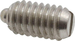 Vlier - 5/16-18, 9/16" Thread Length, 1/12" Plunger Projection, Stainless Steel Threaded Spring Plunger - 0.135" Max Plunger Diam, 0.562" Plunger Length, 3.75 Lb Init End Force, 15.5 Lb Final End Force - Eagle Tool & Supply