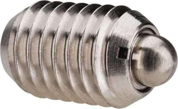 Vlier - 1/2-13, 3/4" Thread Length, 0.151" Plunger Projection, Stainless Steel Threaded Spring Plunger - 1/4" Max Plunger Diam, 0.75" Plunger Length, 1.75 Lb Init End Force, 5.5 Lb Final End Force - Eagle Tool & Supply