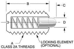 Vlier - 8-36, 7/16" Thread Length, 0.052" Plunger Projection, Stainless Steel Threaded Spring Plunger - 0.07" Max Plunger Diam, 0.437" Plunger Length, 0.5 Lb Init End Force, 1.5 Lb Final End Force - Eagle Tool & Supply