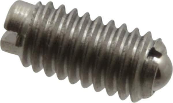 Vlier - 8-36, 0.094" Ball Diam, 0.344" Body Length, 0.025" Max Ball Reach, Threaded Ball Plunger - Stainless Steel Body, Stainless Steel Ball, 0.5 Lb Initial End Force, 1.25 Lb Final End Force - Eagle Tool & Supply