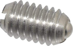 Vlier - 3/8-16, 0.188" Ball Diam, 0.625" Body Length, 0.048" Max Ball Reach, Threaded Ball Plunger - Stainless Steel Body, Stainless Steel Ball, 5 Lb Initial End Force, 10 Lb Final End Force - Eagle Tool & Supply