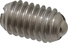 Vlier - 3/8-16, 0.188" Ball Diam, 0.625" Body Length, 0.048" Max Ball Reach, Threaded Ball Plunger - Stainless Steel Body, Stainless Steel Ball, 5 Lb Initial End Force, 10 Lb Final End Force, Locking Element - Eagle Tool & Supply