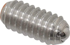 Vlier - 1/4-20, 0.125" Ball Diam, 0.531" Body Length, 0.035" Max Ball Reach, Threaded Ball Plunger - Stainless Steel Body, Stainless Steel Ball, 4 Lb Initial End Force, 12 Lb Final End Force - Eagle Tool & Supply
