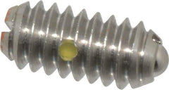 Vlier - 1/4-20, 0.125" Ball Diam, 0.531" Body Length, 0.035" Max Ball Reach, Threaded Ball Plunger - Stainless Steel Body, Stainless Steel Ball, 4 Lb Initial End Force, 12 Lb Final End Force, Locking Element - Eagle Tool & Supply