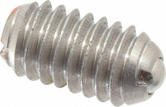 Vlier - 5/16-18, 0.156" Ball Diam, 0.578" Body Length, 0.04" Max Ball Reach, Threaded Ball Plunger - Stainless Steel Body, Stainless Steel Ball, 6 Lb Initial End Force, 17 Lb Final End Force, Locking Element - Eagle Tool & Supply