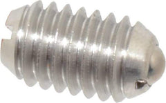 Vlier - 3/8-16, 0.188" Ball Diam, 0.625" Body Length, 0.048" Max Ball Reach, Threaded Ball Plunger - Stainless Steel Body, Stainless Steel Ball, 6 Lb Initial End Force, 21 Lb Final End Force - Eagle Tool & Supply