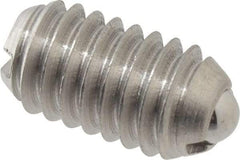 Vlier - 5/16-18, 0.156" Ball Diam, 0.578" Body Length, 0.04" Max Ball Reach, Threaded Ball Plunger - Stainless Steel Body, Stainless Steel Ball, 2 Lb Initial End Force, 4.25 Lb Final End Force - Eagle Tool & Supply