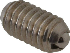 Vlier - 5/16-18, 0.156" Ball Diam, 0.578" Body Length, 0.04" Max Ball Reach, Threaded Ball Plunger - Stainless Steel Body, Stainless Steel Ball, 2 Lb Initial End Force, 4.25 Lb Final End Force, Locking Element - Eagle Tool & Supply