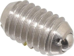 Vlier - 3/8-16, 0.188" Ball Diam, 0.625" Body Length, 0.048" Max Ball Reach, Threaded Ball Plunger - Stainless Steel Body, Stainless Steel Ball, 2.5 Lb Initial End Force, 5 Lb Final End Force, Locking Element - Eagle Tool & Supply