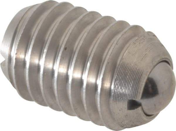 Vlier - 1/2-13, 0.281" Ball Diam, 0.75" Body Length, 0.072" Max Ball Reach, Threaded Ball Plunger - Stainless Steel Body, Stainless Steel Ball, 3 Lb Initial End Force, 6 Lb Final End Force - Eagle Tool & Supply