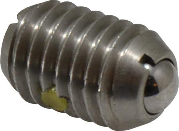 Vlier - 1/2-13, 0.281" Ball Diam, 0.75" Body Length, 0.072" Max Ball Reach, Threaded Ball Plunger - Stainless Steel Body, Stainless Steel Ball, 3 Lb Initial End Force, 6 Lb Final End Force, Locking Element - Eagle Tool & Supply