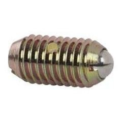 Vlier - M10x1.5, 6mm Ball Diam, 19mm Body Length, 2mm Max Ball Reach, Threaded Ball Plunger - Steel Body, Steel Ball, 13.49 Lb Initial End Force, 20.23 Lb Final End Force, Locking Element - Eagle Tool & Supply