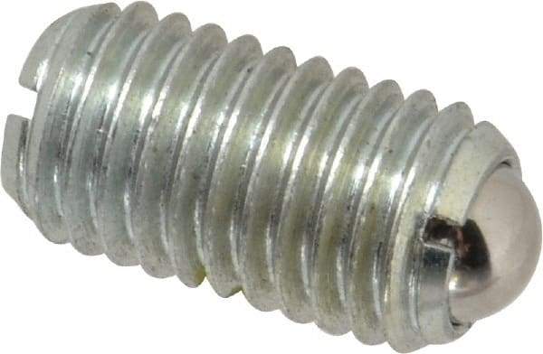 Vlier - M12x1.75, 8mm Ball Diam, 22mm Body Length, 2.5mm Max Ball Reach, Threaded Ball Plunger - Steel Body, Steel Ball, 2.25 Lb Initial End Force, 4.5 Lb Final End Force, Locking Element - Eagle Tool & Supply