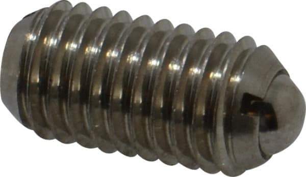 Vlier - M10x1.5, 6mm Ball Diam, 19mm Body Length, 2mm Max Ball Reach, Threaded Ball Plunger - Stainless Steel Body, Stainless Steel Ball, 4.5 Lb Initial End Force, 7.87 Lb Final End Force - Eagle Tool & Supply