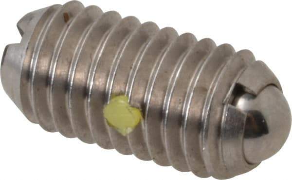 Vlier - M8x1.25, 5mm Ball Diam, 16mm Body Length, 1.5mm Max Ball Reach, Threaded Ball Plunger - Stainless Steel Body, Stainless Steel Ball, 3.37 Lb Initial End Force, 6.75 Lb Final End Force, Locking Element - Eagle Tool & Supply