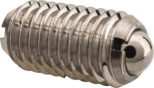 Vlier - M10x1.5, 6mm Ball Diam, 19mm Body Length, 2mm Max Ball Reach, Threaded Ball Plunger - Stainless Steel Body, Stainless Steel Ball, 13.49 Lb Initial End Force, 20.23 Lb Final End Force, Locking Element - Eagle Tool & Supply