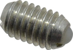 Vlier - 3/8-16, 0.188" Ball Diam, 0.625" Body Length, 0.048" Max Ball Reach, Threaded Ball Plunger - Steel Body, Nylon Ball, 2.5 Lb Initial End Force, 5 Lb Final End Force, Locking Element - Eagle Tool & Supply