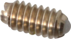 Vlier - 5-40, 0.062" Ball Diam, 0.25" Body Length, 0.02" Max Ball Reach, Threaded Ball Plunger - Stainless Steel Body, Nylon Ball, 0.25 Lb Initial End Force, 0.75 Lb Final End Force, Locking Element - Eagle Tool & Supply
