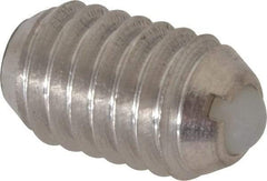 Vlier - 3/8-16, 0.188" Ball Diam, 0.625" Body Length, 0.048" Max Ball Reach, Threaded Ball Plunger - Stainless Steel Body, Nylon Ball, 5 Lb Initial End Force, 10 Lb Final End Force - Eagle Tool & Supply