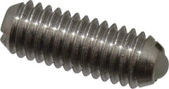 Vlier - 10-32, 0.094" Ball Diam, 0.513" Body Length, 0.025" Max Ball Reach, Threaded Ball Plunger - Stainless Steel Body, Nylon Ball, 0.5 Lb Initial End Force, 1.5 Lb Final End Force - Eagle Tool & Supply