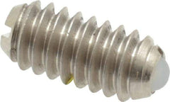 Vlier - 1/4-20, 0.125" Ball Diam, 0.531" Body Length, 0.035" Max Ball Reach, Threaded Ball Plunger - Stainless Steel Body, Nylon Ball, 2 Lb Initial End Force, 4 Lb Final End Force, Locking Element - Eagle Tool & Supply