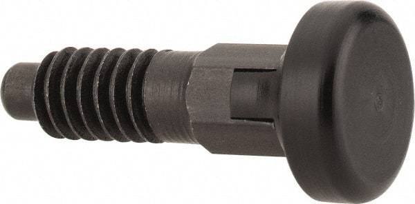 Vlier - M6x1.0, 13mm Thread Length, 0.118" Max Plunger Diam, 0.11 Lb Init to 0.34 Lb Final End Force, Locking Knob Handle Plunger - Delrin Knob, 0.63" Body Length, 1/2" Length Under Head/Shoulder, 0.118" Plunger Projection - Eagle Tool & Supply