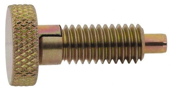 Vlier - M12x1.75, 0.65" Thread Length, 1/4" Max Plunger Diam, 0.5 Lb Init to 4 Lb Final End Force, Locking Knob Handle Plunger - Knurled Knob, 17mm Body Length, 0.9" Length Under Head/Shoulder, 1/4" Plunger Projection - Eagle Tool & Supply