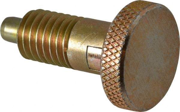 Vlier - 1/2-13, 0.65" Thread Length, 1/4 to 1/4" Max Plunger Diam, 0.5 Lb Init to 4 Lb Final End Force, Locking Knob Handle Plunger - Knurled Knob, 0.9" Length Under Head/Shoulder, 1/4" Plunger Projection - Eagle Tool & Supply