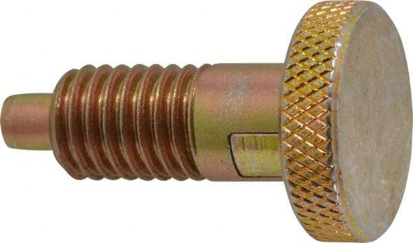 Vlier - 1/2-13, 0.65" Thread Length, 1/4 to 1/4" Max Plunger Diam, 0.5 Lb Init to 4 Lb Final End Force, Locking Knob Handle Plunger - Knurled Knob, 0.9" Length Under Head/Shoulder, 1/4" Plunger Projection - Eagle Tool & Supply