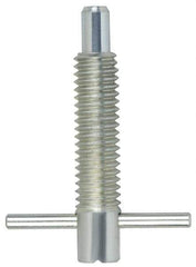 Vlier - M10x1.5 Thread, 2" Body Length, 3/8" Plunger Projection, 0.23" Plunger Diam, Stainless Steel, Locking T Handle Plunger - 1.2" Thread Length, 1-1/2" Handle Length, 1.7" Plunger Length, 2 Lb Initial End Force, 4 Lb Final End Force, Locking Element - Eagle Tool & Supply