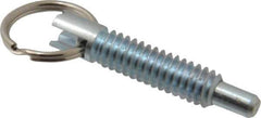 Vlier - 1/4-20, 0.8" Thread Length, 0.155" Plunger Diam, 1/4" Plunger Projection, 1 Lb Init to 2.5 Lb Final End Force, Steel Locking Pull Ring Plunger - 0.8" Len Under Head, 1.14" Body Len, 0.62" Ring Diam, 1.14" Plunger Len, 0.34" Head Height - Eagle Tool & Supply