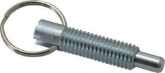 Vlier - 1/2-13, 1.4" Thread Length, 5/16" Plunger Diam, 1/2" Plunger Projection, 2.5 Lb Init to 5 Lb Final End Force, Steel Locking Pull Ring Plunger - 1.4" Len Under Head, 2" Body Len, 1.26" Ring Diam, 2" Plunger Len, 0.6" Head Height - Eagle Tool & Supply