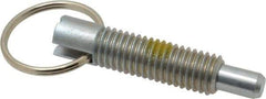 Vlier - 1/2-13, 1.4" Thread Length, 5/16" Plunger Diam, 1/2" Plunger Projection, 2.5 Lb Init to 5 Lb Final End Force, Steel Locking Pull Ring Plunger - 1.4" Len Under Head, 2" Body Len, 1.26" Ring Diam, 2" Plunger Len, 0.6" Head Height, Locking Element - Eagle Tool & Supply