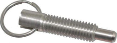 Vlier - 1/2-13, 1.4" Thread Length, 5/16" Plunger Diam, 1/2" Plunger Projection, 2.5 Lb Init to 5 Lb Final End Force, Stainless Steel Locking Pull Ring Plunger - 1.4" Len Under Head, 2" Body Len, 1.26" Ring Diam, 2" Plunger Len, 0.6" Head Height - Eagle Tool & Supply