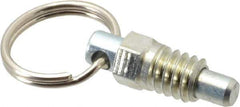 Vlier - 1/4-20, 0.31" Thread Length, 0.16" Plunger Diam, 0.19" Plunger Projection, 0.5 Lb Init to 2 Lb Final End Force, Steel Pull Ring Plunger - 0.31" Len Under Head, 0.44" Body Len, 0.62" Ring Diam, 0.62" Plunger Len, 1/4" Hex, 0.18" Head Height - Eagle Tool & Supply