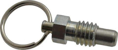 Vlier - 3/8-16, 0.31" Thread Length, 1/4" Plunger Diam, 0.28" Plunger Projection, 0.75 Lb Init to 3 Lb Final End Force, Steel Pull Ring Plunger - 0.44" Len Under Head, 0.63" Body Len, 3/4" Ring Diam, 0.82" Plunger Len, 0.38" Hex, 0.19" Head Height - Eagle Tool & Supply