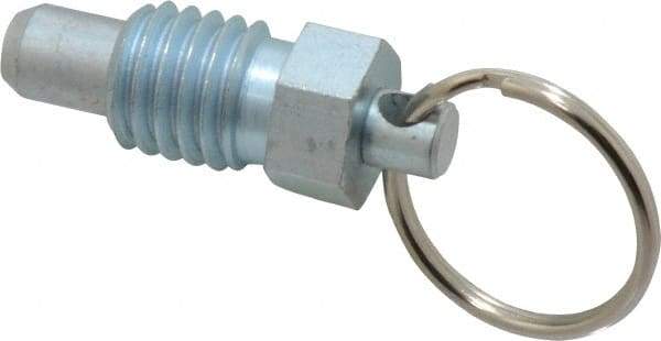 Vlier - 1/2-13, 0.43" Thread Length, 0.31" Plunger Diam, 0.38" Plunger Projection, 1 Lb Init to 4 Lb Final End Force, Steel Pull Ring Plunger - 0.56" Len Under Head, 0.81" Body Len, 1" Ring Diam, 1.06" Plunger Len, 1/2" Hex, 1/4" Head Height - Eagle Tool & Supply