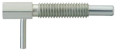 Vlier - M6x1.0, 0.788" Thread Length, 4mm Plunger Diam, 2.2 N Init to 11.1 N Final End Force, Stainless Steel Locking L Handle Plunger - 32mm Body Length, 20mm Length Under Head, 10mm Plunger Projection - Eagle Tool & Supply