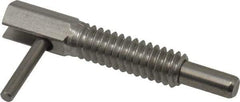 Vlier - 1/4-20, 0.8" Thread Length, 0.16" Plunger Diam, 0.5 Lb Init to 2.5 Lb Final End Force, Stainless Steel Locking L Handle Plunger - 1-1/4" Body Length, 0.8" Length Under Head, 0.38" Plunger Projection - Eagle Tool & Supply