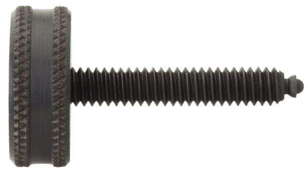 Vlier - 3/8-16 Knurled Shoulderless Swivel Pad Tip Steel Thumb Screw - 2" OAL, 1-1/4" Head Diam x 1/2" Head Height, Black Oxide Finish - Eagle Tool & Supply