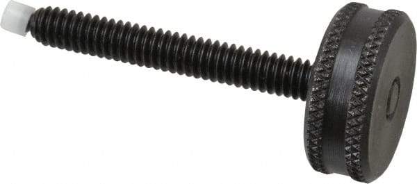 Vlier - 1/4-20 Knurled Shoulderless Swivel Pad Tip Steel Thumb Screw - 2-3/8" OAL, 1" Head Diam x 3/8" Head Height, Black Oxide Finish - Eagle Tool & Supply