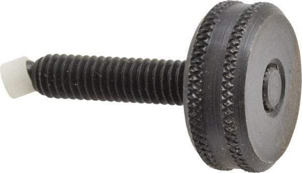 Vlier - 5/16-18 Knurled Shoulderless Swivel Pad Tip Steel Thumb Screw - 1-15/16" OAL, 1-1/8" Head Diam x 7/16" Head Height, Black Oxide Finish - Eagle Tool & Supply