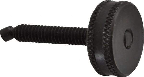 Vlier - 1/4-20 Knurled Shoulderless Swivel Pad Tip Steel Thumb Screw - 1-7/8" OAL, 1" Head Diam x 3/8" Head Height, Black Oxide Finish - Eagle Tool & Supply