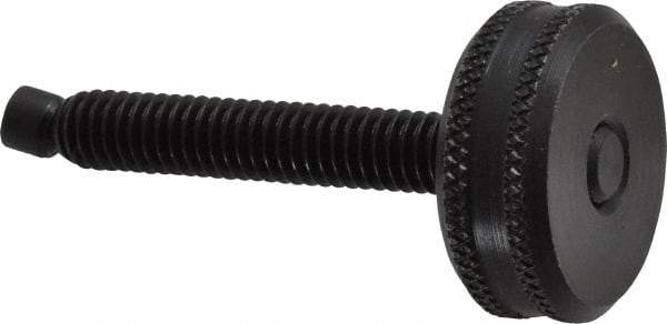 Vlier - 5/16-18 Knurled Shoulderless Swivel Pad Tip Steel Thumb Screw - 2-7/16" OAL, 1-1/8" Head Diam x 7/16" Head Height, Black Oxide Finish - Eagle Tool & Supply
